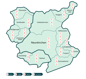 Karte des Vertriebsgebiet der KEW Netz Neunkirchen